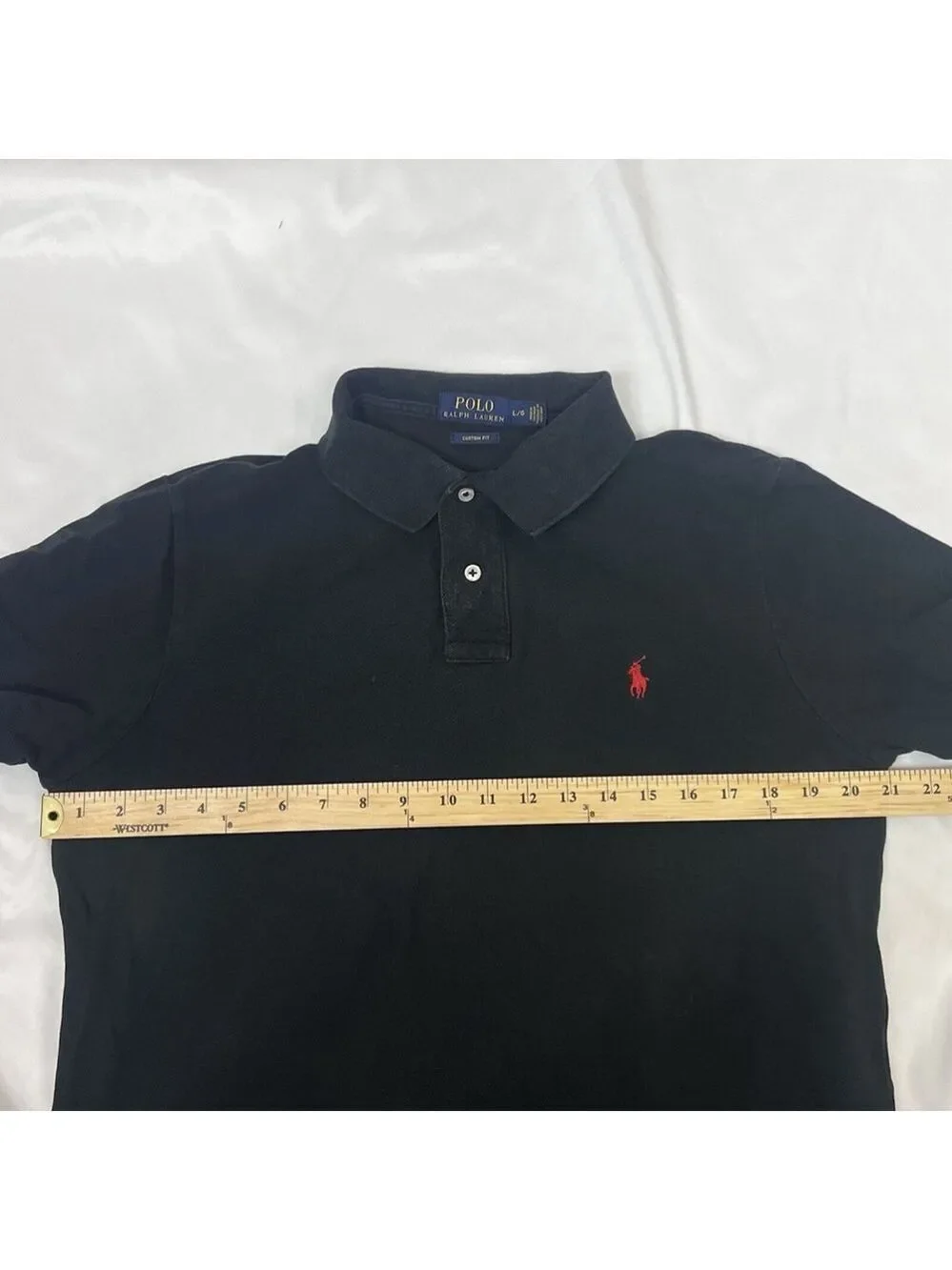 Polo Shirt Mens L Black Red Pony Ralph Lauren Short Sleeves Golf Custom Fit